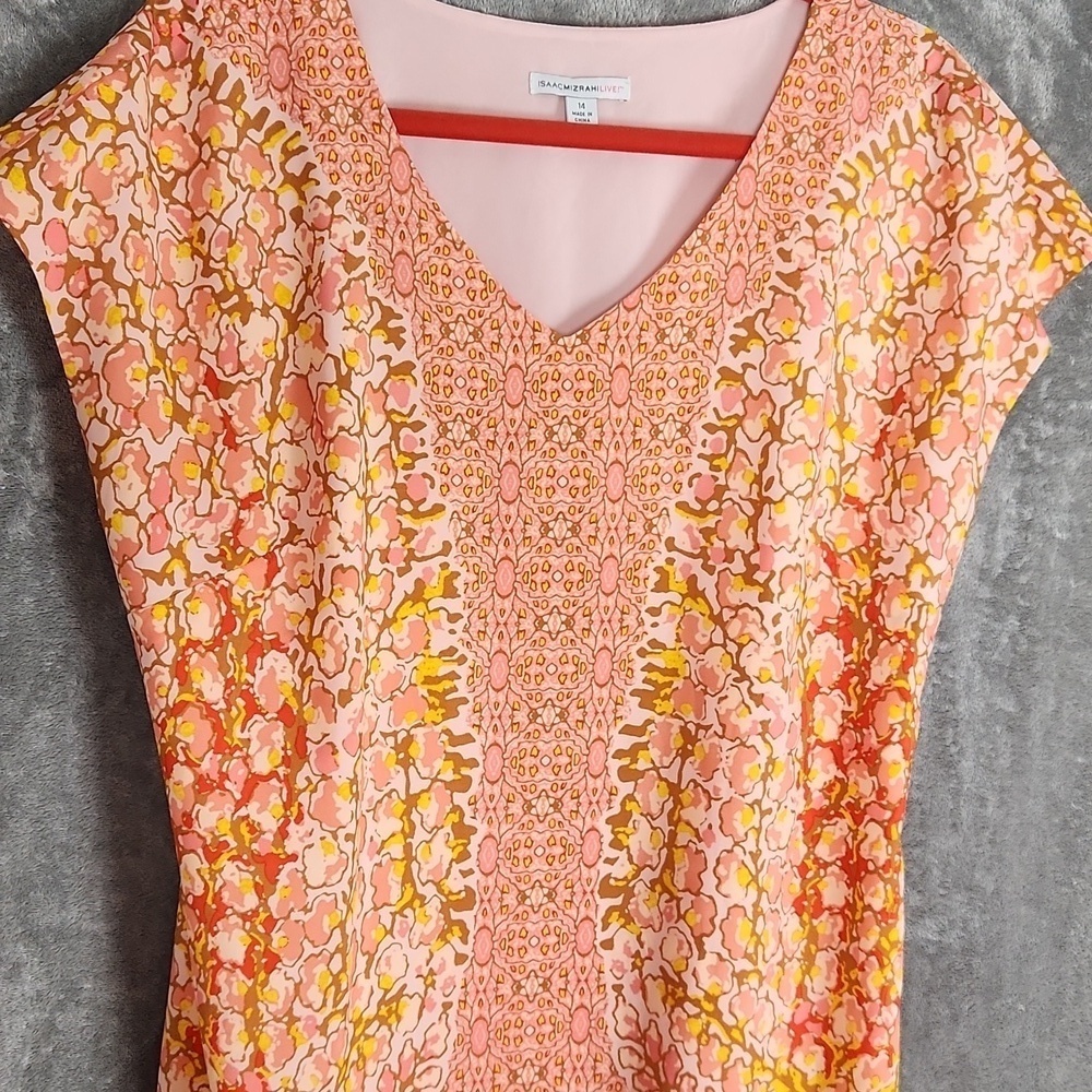 IzaacMizarahi Pink and orange print dress. - Picture 3 of 13